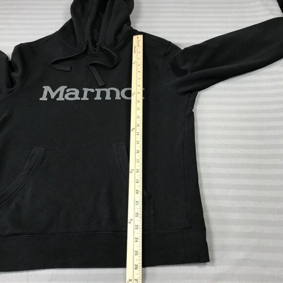 Marmot Hoodie Mens Small Black Pullover Sweatshirt Spell Out Kangaroo Pocket - Picture 6 of 6